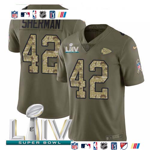 Personalized Chiefs #42 Anthony Sherman Olive Camo Super Bowl LIV 2020 Men’s Stitched NFL Limited 2017 Salute To Service Jersey