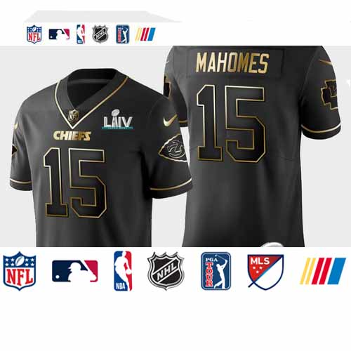 Personalized ansas City Chiefs #15 Patrick Mahomes Limited Black Golden Super Bowl LIV 2020 Jersey