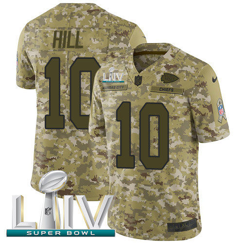 Personalized Chiefs #10 Tyreek Hill Camo Super Bowl LIV 2020 Men’s Stitched NFL Limited 2018 Salute To Service Jersey
