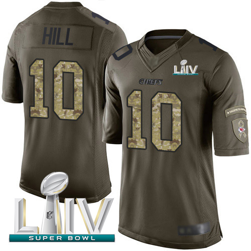 Personalized Chiefs #10 Tyreek Hill Green Super Bowl LIV 2020 Men’s Stitched NFL Limited 2015 Salute to Service Jersey