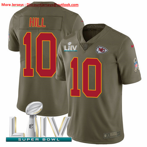 Personalized Chiefs #10 Tyreek Hill Olive Super Bowl LIV 2020 Men’s Stitched NFL Limited 2017 Salute To Service Jersey