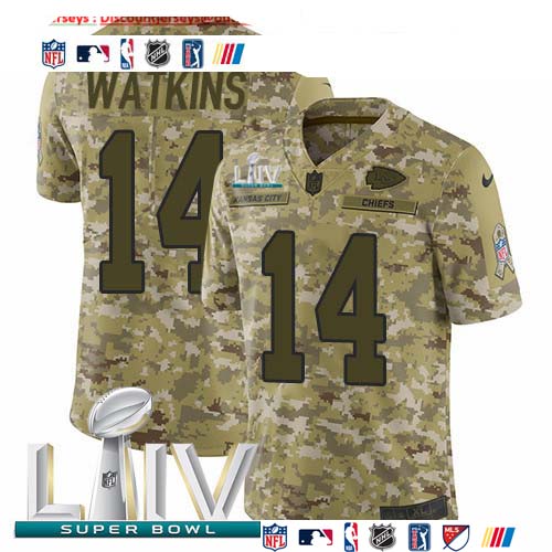 Personalized Chiefs #14 Sammy Watkins Camo Super Bowl LIV 2020 Men’s Stitched NFL Limited 2018 Salute To Service Jersey