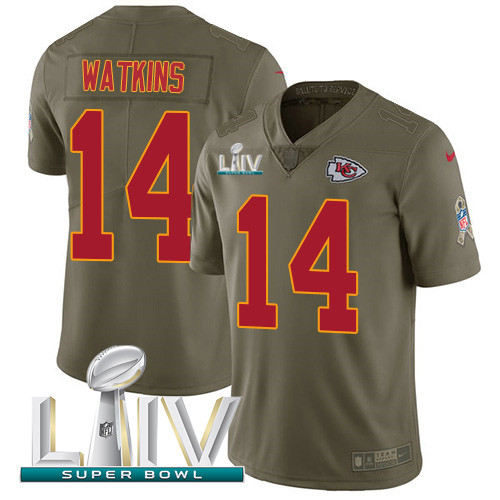 Personalized Chiefs #14 Sammy Watkins Olive Super Bowl LIV 2020 Men’s Stitched NFL Limited 2017 Salute To Service Jersey