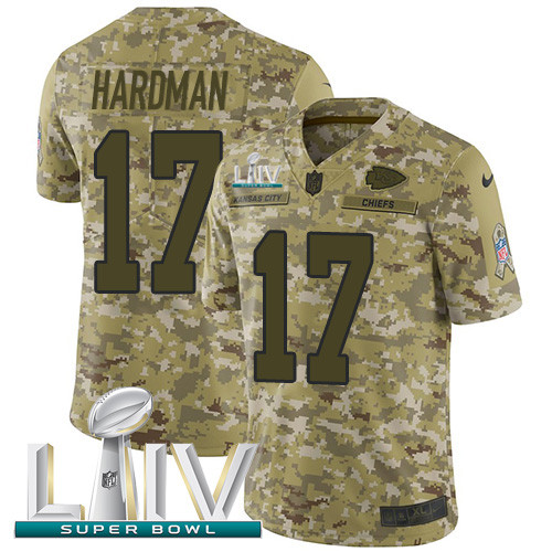 Personalized Chiefs #17 Mecole Hardman Camo Super Bowl LIV 2020 Men’s Stitched NFL Limited 2018 Salute To Service Jersey