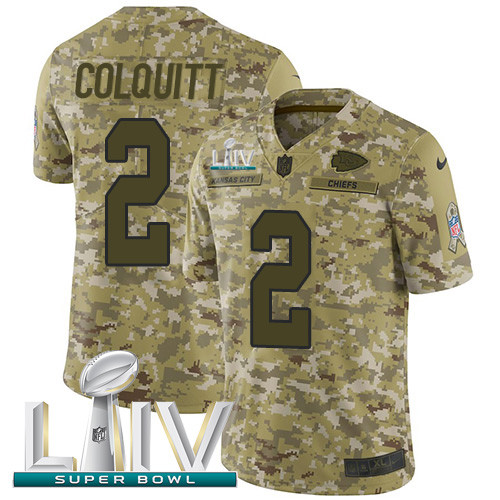 Personalized Chiefs #2 Dustin Colquitt Camo Super Bowl LIV 2020 Men’s Stitched NFL Limited 2018 Salute To Service Jersey