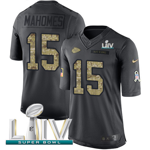 Personalized Chiefs #15 Patrick Mahomes Black Super Bowl LIV 2020 Men’s Stitched NFL Limited 2016 Salute to Service Jersey