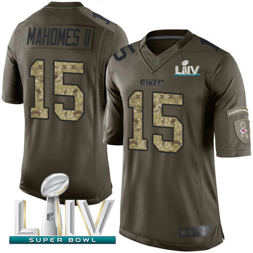 Personalized Chiefs #15 Patrick Mahomes Green Super Bowl LIV 2020 Men’s Stitched NFL Limited 2015 Salute to Service Jersey