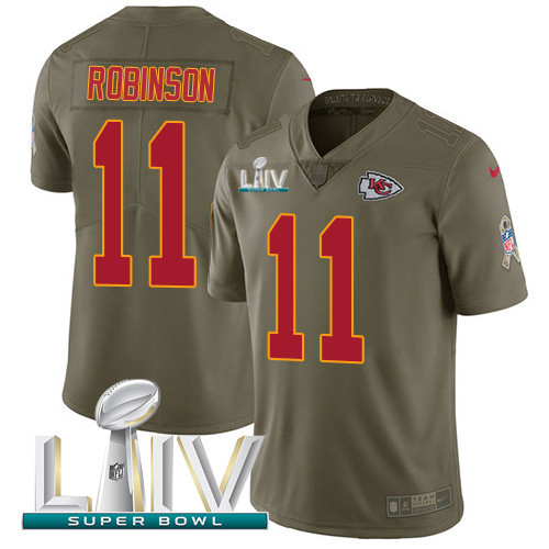 Personalized Chiefs #11 Demarcus Robinson Olive Super Bowl LIV 2020 Men’s Stitched NFL Limited 2017 Salute To Service Jersey