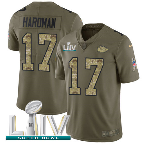 Personalized Chiefs #17 Mecole Hardman Olive Camo Super Bowl LIV 2020 Men’s Stitched NFL Limited 2017 Salute To Service Jersey