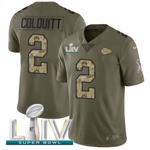 Personalized Chiefs #2 Dustin Colquitt Olive Camo Super Bowl LIV 2020 Men’s Stitched NFL Limited 2017 Salute To Service Jersey