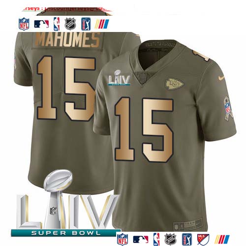 Personalized Chiefs #15 Patrick Mahomes Olive Gold Super Bowl LIV 2020 Men’s Stitched NFL Limited 2017 Salute To Service Jersey