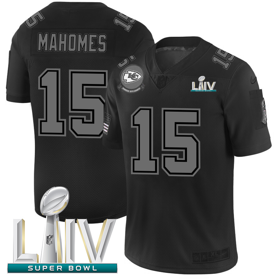 Personalized Kansas City Chiefs #15 Patrick Mahomes Men’s Black Super Bowl LIV 2020 2019 Salute to Service Limited Stitched NFL Jersey