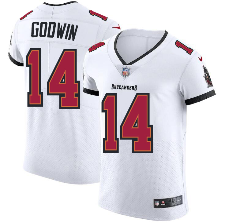 Personalized Tampa Bay Buccaneers #14 Chris Godwin Men’s White Elite Jersey