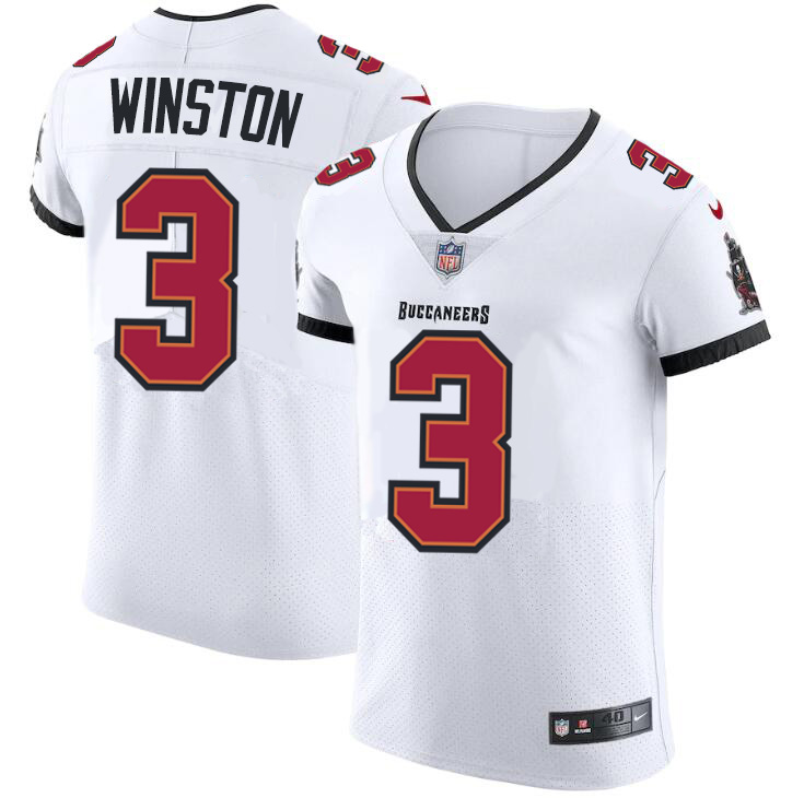 Personalized Tampa Bay Buccaneers #3 Jameis Winston Men’s White Elite Jersey