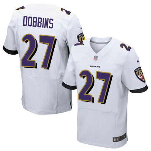 Personalized Ravens #27 J.K. Dobbins White Men’s Stitched NFL New Elite Jersey