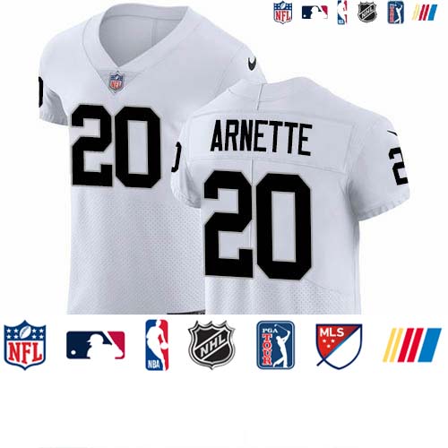 Personalized Raiders #20 Damon Arnette White Men’s Stitched NFL New Elite Jersey