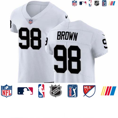 Personalized Raiders #98 Trent Brown Hankins White Men’s Stitched NFL Untouchable Elite Jersey