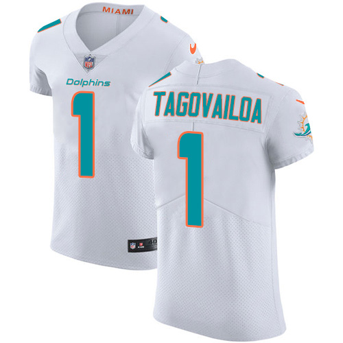 Personalized Dolphins #1 Tua Tagovailoa White Men’s Stitched NFL New Elite Jersey