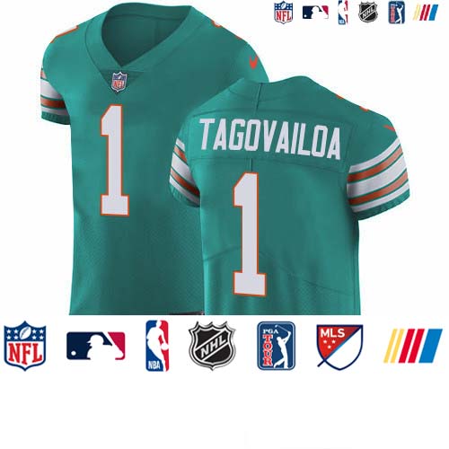 Personalized Dolphins #1 Tua Tagovailoa Aqua Green Alternate Men’s Stitched NFL New Elite Jersey