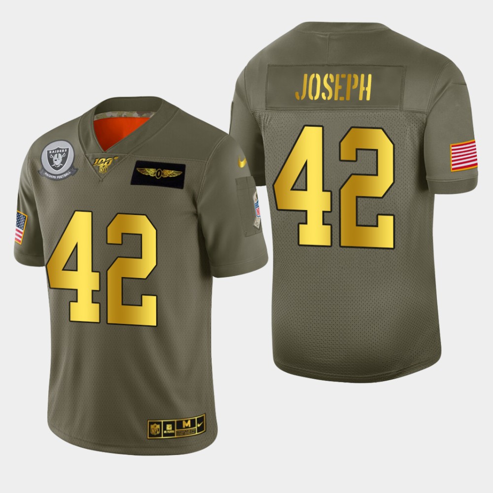Personalized Raiders #42 Karl Joseph Men’s Olive Gold 2019 Salute to Service Limited NFL 100 Jersey