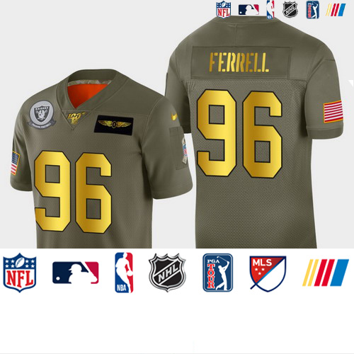 Personalized Raiders #96 Clelin Ferrell Men’s Olive Gold 2019 Salute to Service Limited NFL 100 Jersey