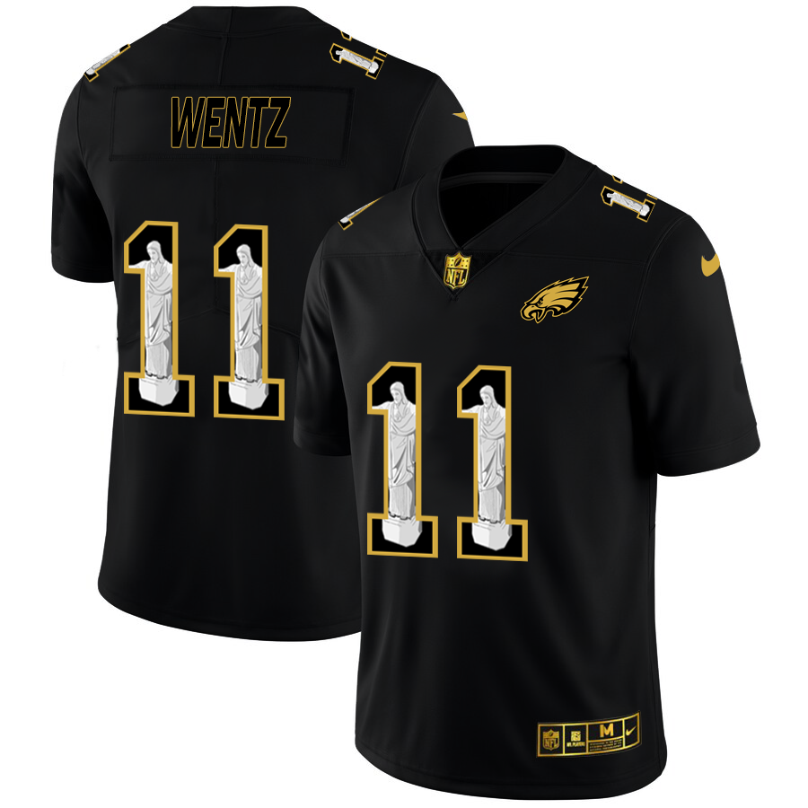 Personalized Philadelphia Eagles #11 Carson Wentz Men’s Carbon Black Cristo Redentor Limited NFL Jersey