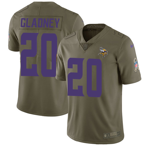 Personalized Vikings #20 Jeff Gladney Olive Men’s Stitched NFL Limited 2017 Salute To Service Jersey