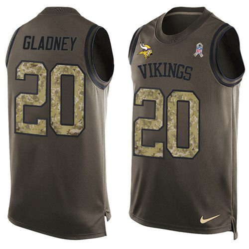 Personalized Vikings #20 Jeff Gladney Green Men’s Stitched NFL Limited Salute To Service Tank Top Jersey