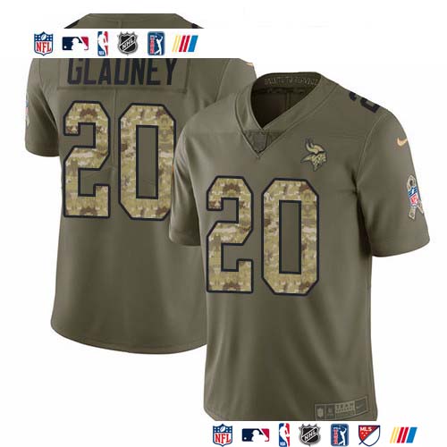 Personalized Vikings #20 Jeff Gladney Olive Camo Men’s Stitched NFL Limited 2017 Salute To Service Jersey