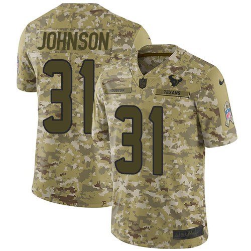 Personalized Texans #31 David Johnson Camo Men’s Stitched NFL Limited 2018 Salute To Service Jersey