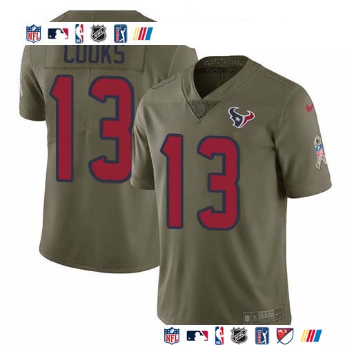 Personalized Texans #13 Brandin Cooks Olive Men’s Stitched NFL Limited 2017 Salute To Service Jersey