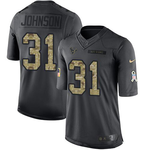 Personalized Texans #31 David Johnson Black Men’s Stitched NFL Limited 2016 Salute to Service Jersey