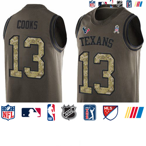Personalized Texans #13 Brandin Cooks Green Men’s Stitched NFL Limited Salute To Service Tank Top Jersey