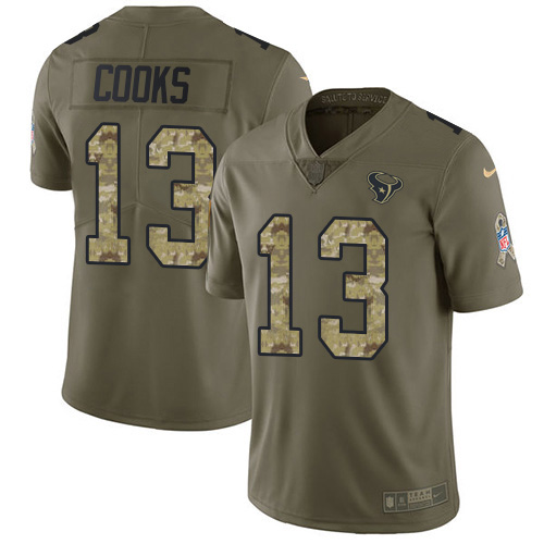Personalized Texans #13 Brandin Cooks Olive Camo Men’s Stitched NFL Limited 2017 Salute To Service Jersey