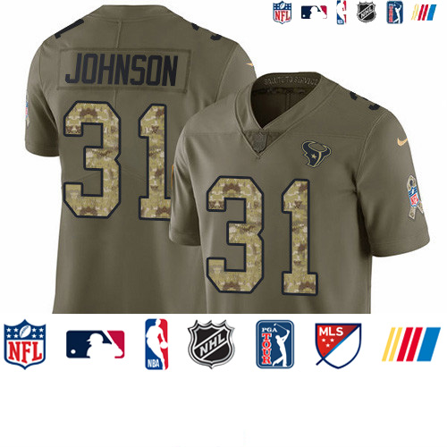 Personalized Texans #31 David Johnson Olive Camo Men’s Stitched NFL Limited 2017 Salute To Service Jersey