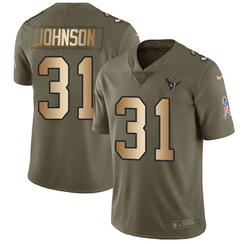 Personalized Texans #31 David Johnson Olive Gold Men’s Stitched NFL Limited 2017 Salute To Service Jersey