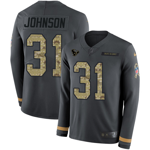 Personalized Texans #31 David Johnson Anthracite Salute to Service Men’s Stitched NFL Limited Therma Long Sleeve Jersey