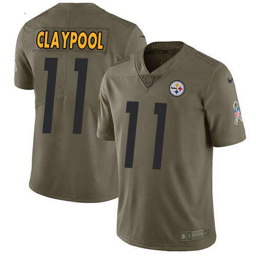 Personalized Steelers #11 Chase Claypool Olive Men’s Stitched NFL Limited 2017 Salute To Service Jersey