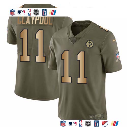 Personalized Steelers #11 Chase Claypool Olive Gold Men’s Stitched NFL Limited 2017 Salute To Service Jersey