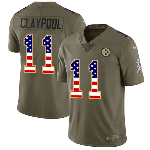 Personalized Steelers #11 Chase Claypool Olive USA Flag Men’s Stitched NFL Limited 2017 Salute To Service Jersey