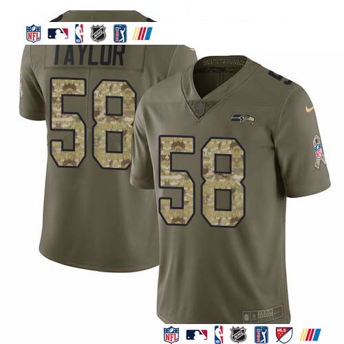 Personalized Seahawks #58 Darrell Taylor Olive Camo Men’s Stitched NFL Limited 2017 Salute To Service Jersey