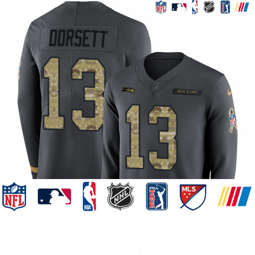 Personalized Seahawks #13 Phillip Dorsett Anthracite Salute to Service Men’s Stitched NFL Limited Therma Long Sleeve Jersey