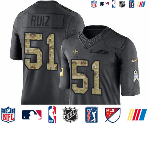 Personalized Saints #51 Cesar Ruiz Black Men’s Stitched NFL Limited 2016 Salute to Service Jersey