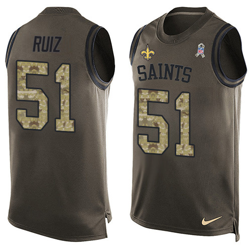 Personalized Saints #51 Cesar Ruiz Green Men’s Stitched NFL Limited Salute To Service Tank Top Jersey