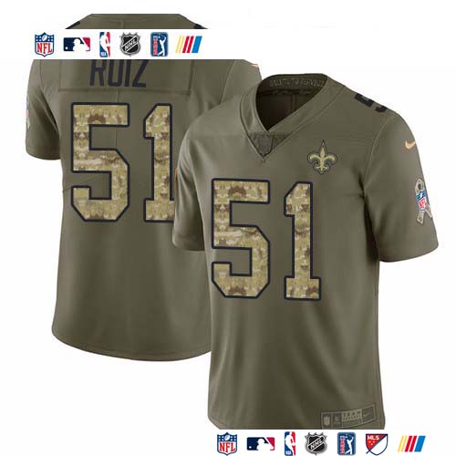 Personalized Saints #51 Cesar Ruiz Olive Camo Men’s Stitched NFL Limited 2017 Salute To Service Jersey