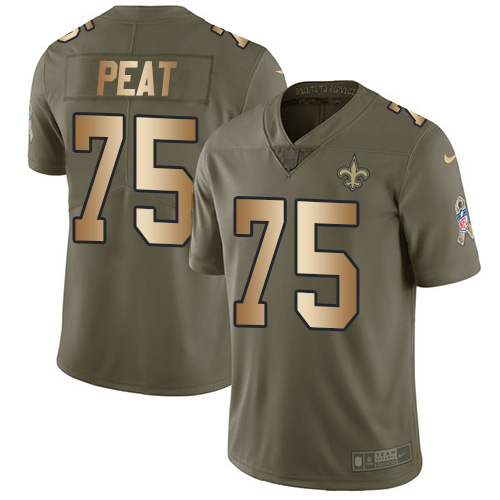 Personalized Saints #75 Andrus Peat Olive Gold Men’s Stitched NFL Limited 2017 Salute To Service Jersey