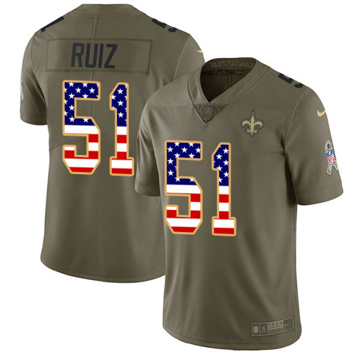 Personalized Saints #51 Cesar Ruiz Olive USA Flag Men’s Stitched NFL Limited 2017 Salute To Service Jersey
