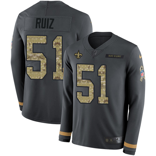 Personalized Saints #51 Cesar Ruiz Anthracite Salute to Service Men’s Stitched NFL Limited Therma Long Sleeve Jersey