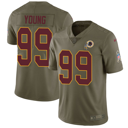Personalized Redskins #99 Chase Young Olive Men’s Stitched NFL Limited 2017 Salute To Service Jersey