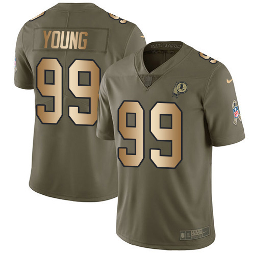 Personalized Redskins #99 Chase Young Olive Gold Men’s Stitched NFL Limited 2017 Salute To Service Jersey